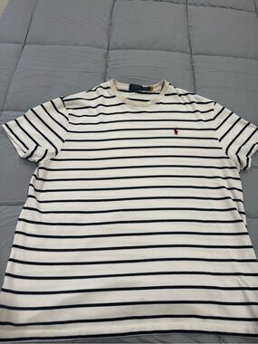 Polo Ralph Lauren Striped Crew Neck T-Shirt in White with Navy Stripes